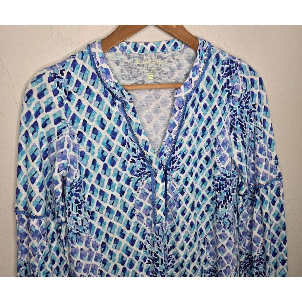Lilly Pulitzer Joy Tunic Dress Size XS Blue White Pineapple Beach Resort Coastal